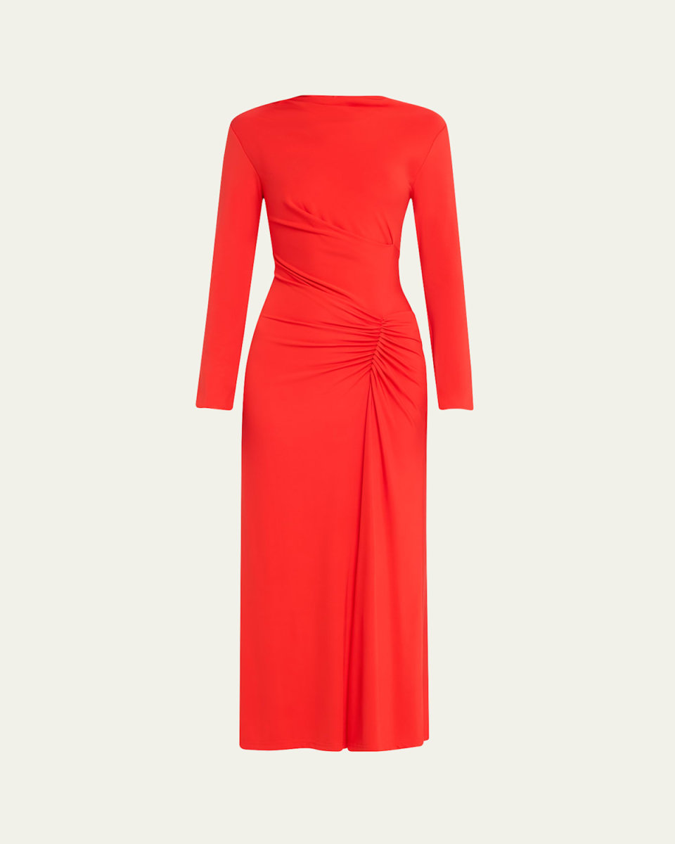 Ferrera Ruched Long-Sleeve Midi Dress